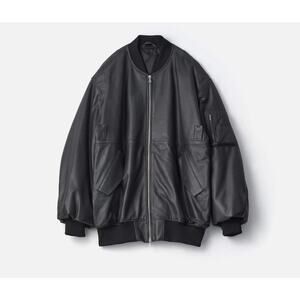 Hudson HW-230 Vegan Leather Bomber Jacket Long Sleeve Black Oversized Size S NWT